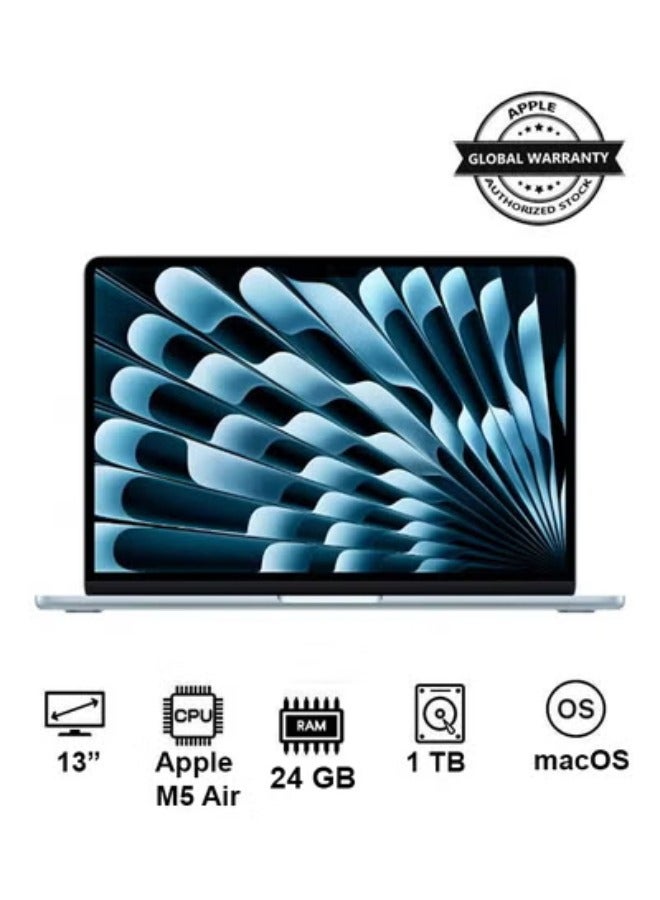 Compare New 2026 MacBook Air MDHK4 | 13 Inch Display | Apple M5 Air  | 10Core CPU 10Core GPU | 24GB RAM | 1TB SSD | macOS | English Keyboard | International Version | Sky Blue at KSA Price