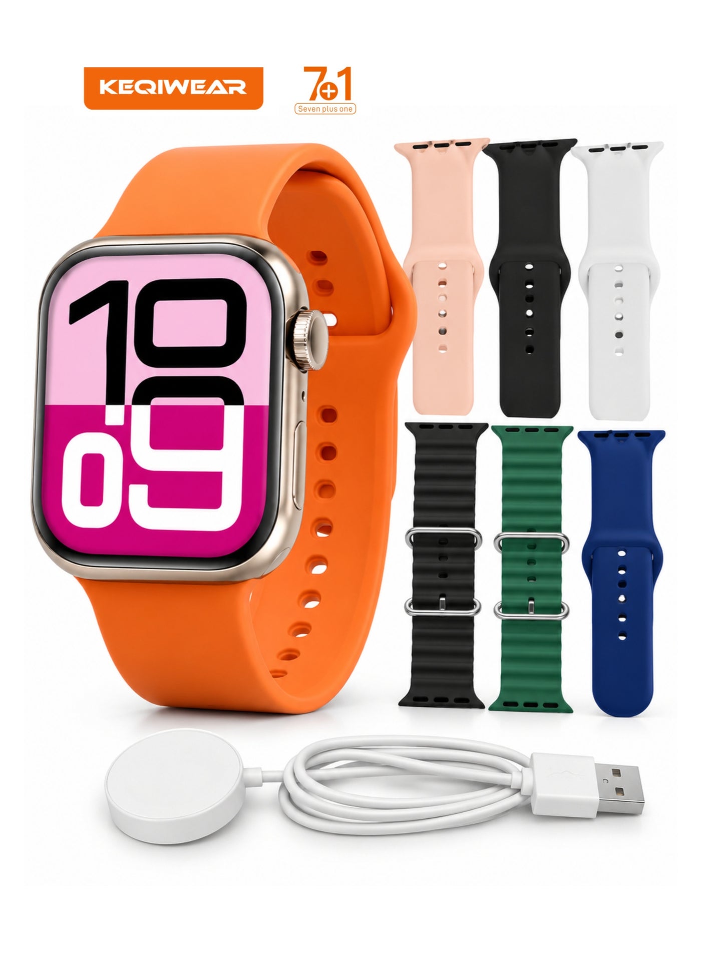 Compare KW30 Max Smart Watch Gold with 7 Straps, Bluetooth Calling, Full Touch, Sports Modes, Android & iOS Compatible at KSA Price
