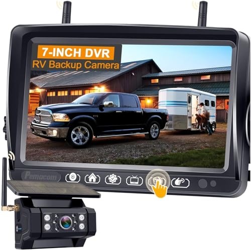Compare RV Backup Camera with Solar Magnetic Long Distance No Signal Delay 7 Inch Touch Key Monitor with Recording HD 1080P Wireless Backup Camera for Trailer 5th Wheel Camper at KSA Price