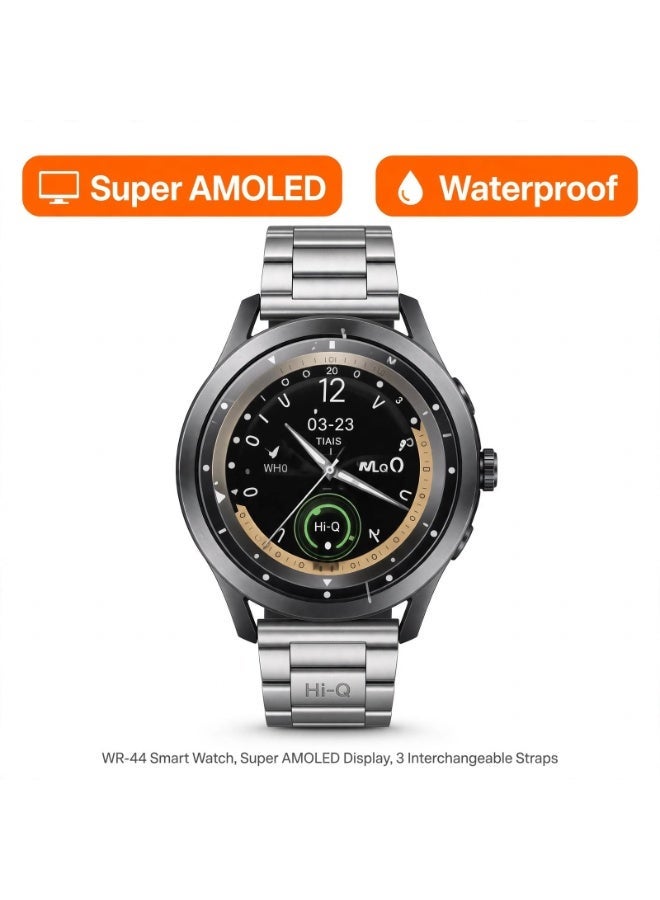 Compare WR44 Smart Watch with Super AMOLED Display, 3 Interchangeable Straps, Waterproof Fitness Tracker, Bluetooth Calling, Heart Rate & Sleep Monitoring, Sports Modes, Full Touchscreen for Men & Women at KSA Price