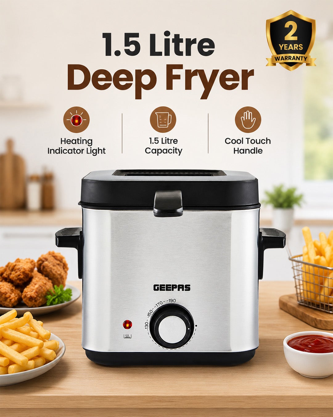 Electric Deep Fryer 1.5L 900 W | Stainless…