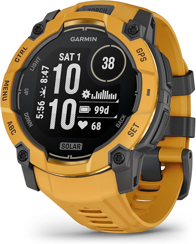 Compare GARMIN Instinct 3 – 50 mm, Solar, Sunburst | Unlimited Battery In Smartwatch Mode With Solar Charging | Rugged Design Detailed Health And Wellness Features, BuiltIn Flashlight Sun Burst at KSA Price