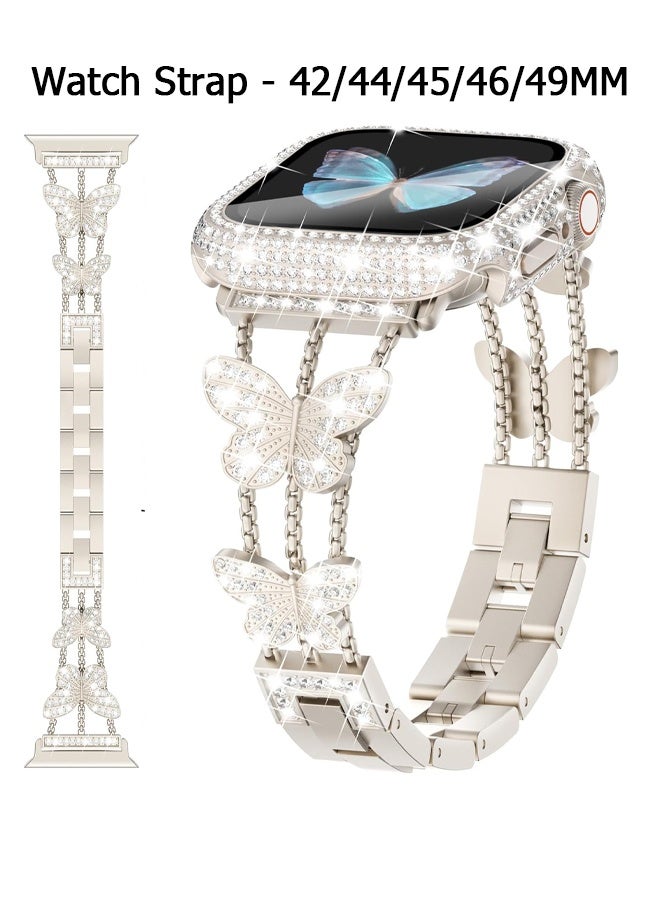 Compare Watch Bands for Womens Apple Watch 38mm 40mm 41mm 42mm 44mm 45mm 46mm 49mm  Sparkling Bracelet Design  Crystal Butterfly Watch Strap  Compatible with iWatch Band Series SE Ultra 11 10 9 8 7 6 5 4 3 2 1 Starlight at KSA Price