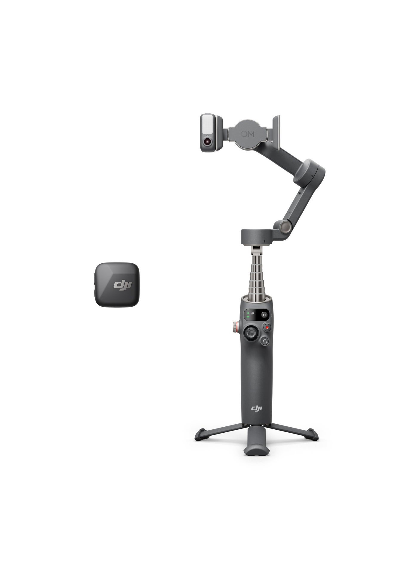 Compare DJI Osmo Mobile 7P followup phone stabilizer OM intelligent tracking anti shake selfie stick with Mic Mini transmitter at KSA Price