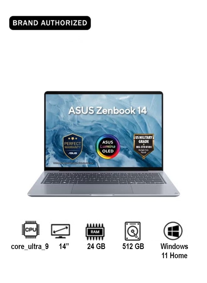 Compare Zenbook 14 Laptop With 14Inch Display, Core Ultra 9 Processor 386H24GB RAM512GB SSDWindows 11 Home Arabic Arctic Blue at KSA Price