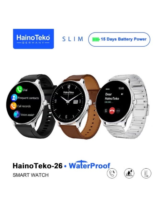 Compare Haino Teko 26 Slim Waterproof Smartwatch with AMOLED Display Bluetooth Calling 15 Days Battery Backup and 3 Pair Straps Designed for Gents Silver at KSA Price