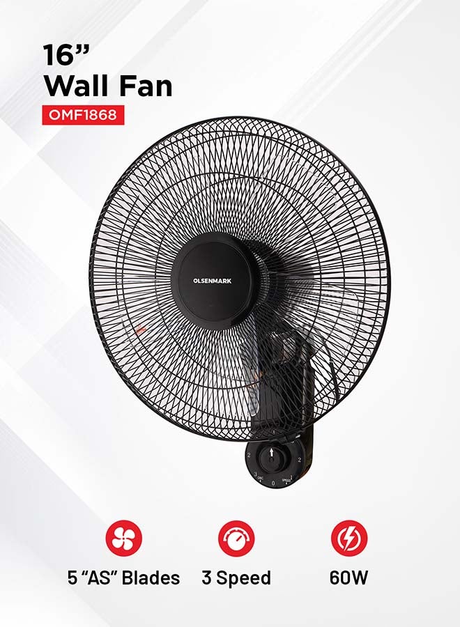 16-Inch Wall Fan 60W Motor With 3-Speed Controls…