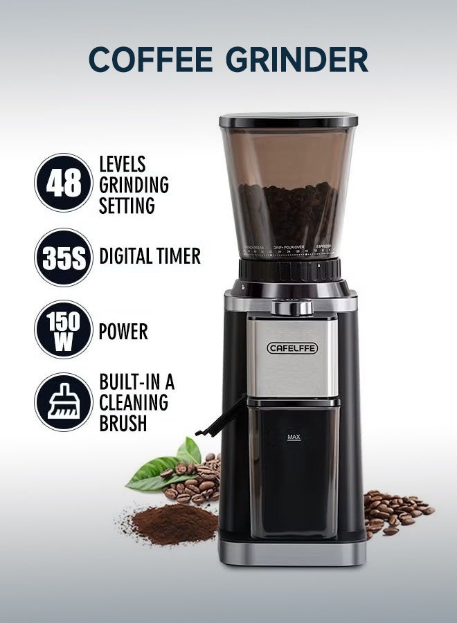 Compare AntiStatic Conical Burr Coffee Grinder Machine With Precision Electronic Timer And 48 Thickness Settings Adjustable Coffee Bean Grinder Black 150W at KSA Price