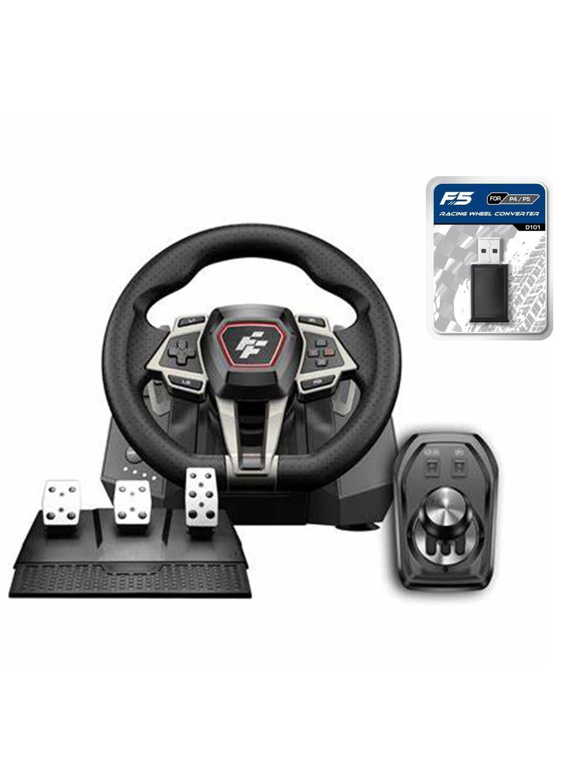 Compare F107 IMOLA Racing Wheel with Force Feedback, 6Speed Shifter, 900° Rotation, HallEffect Sensor, Vibration Motors, Pedals & F5 PS5 Converter  Compatible with PS5, PS4, Xbox OneXS, Switch, PC  RedBlack at KSA Price