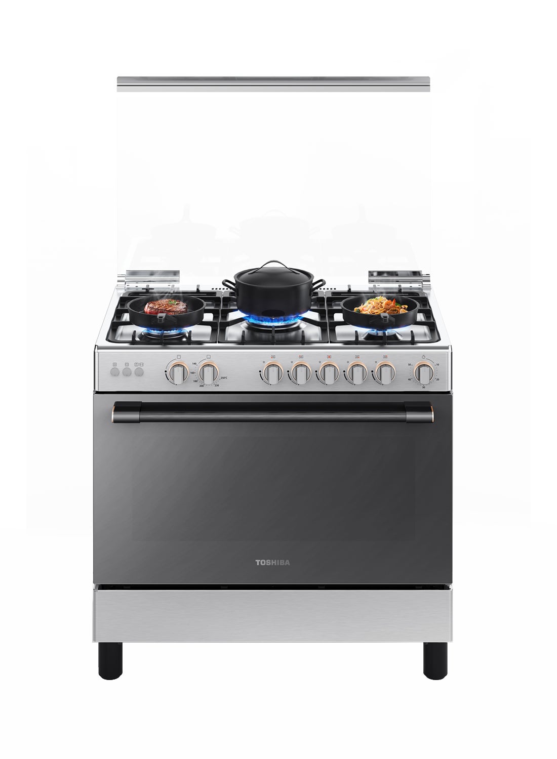 Compare 90 x 60 cm 5Burner Gas Cooker Burner Steel With Cast Iron Pan Support RL290G5GEMR Clear at KSA Price