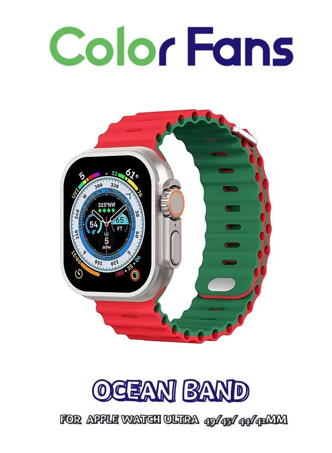Compare Apple Watch Ultra Ocean Band 49mm 45mm 44mm 42mm for Men Women, Soft Silicone Sport Band Replacement Strap for Apple Watch Ultra iWatch Series 8 7 SE 6 5 4 3 2 1 RedEmerald Green at KSA Price