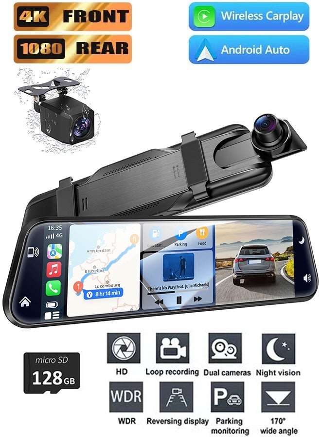Compare Smart Mirror Dash Cam with Carplay&Android Auto,10 2.5K Rear View Mirror Camera with Voice Control for Cars&Trucks, Touch ScreenWDRParking MonitorReverse Assist128GB Card Included at KSA Price