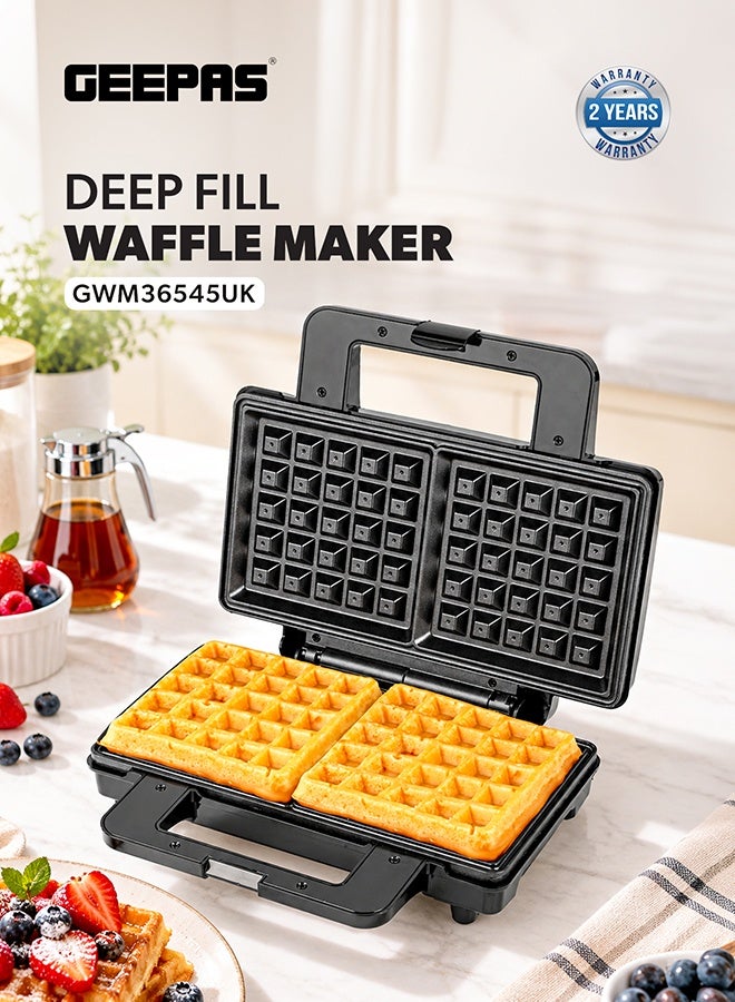 Compare Geepas 1000W Deep Fill Waffle Maker | 2 Slice NonStick Electric Belgian Waffle iron Machine | Auto Temperature Control, Overheat Safety | Square Belgian American Sweet Savoury Waffle Iron | Black 240 W GWM36545UK Black and Silver at KSA Price