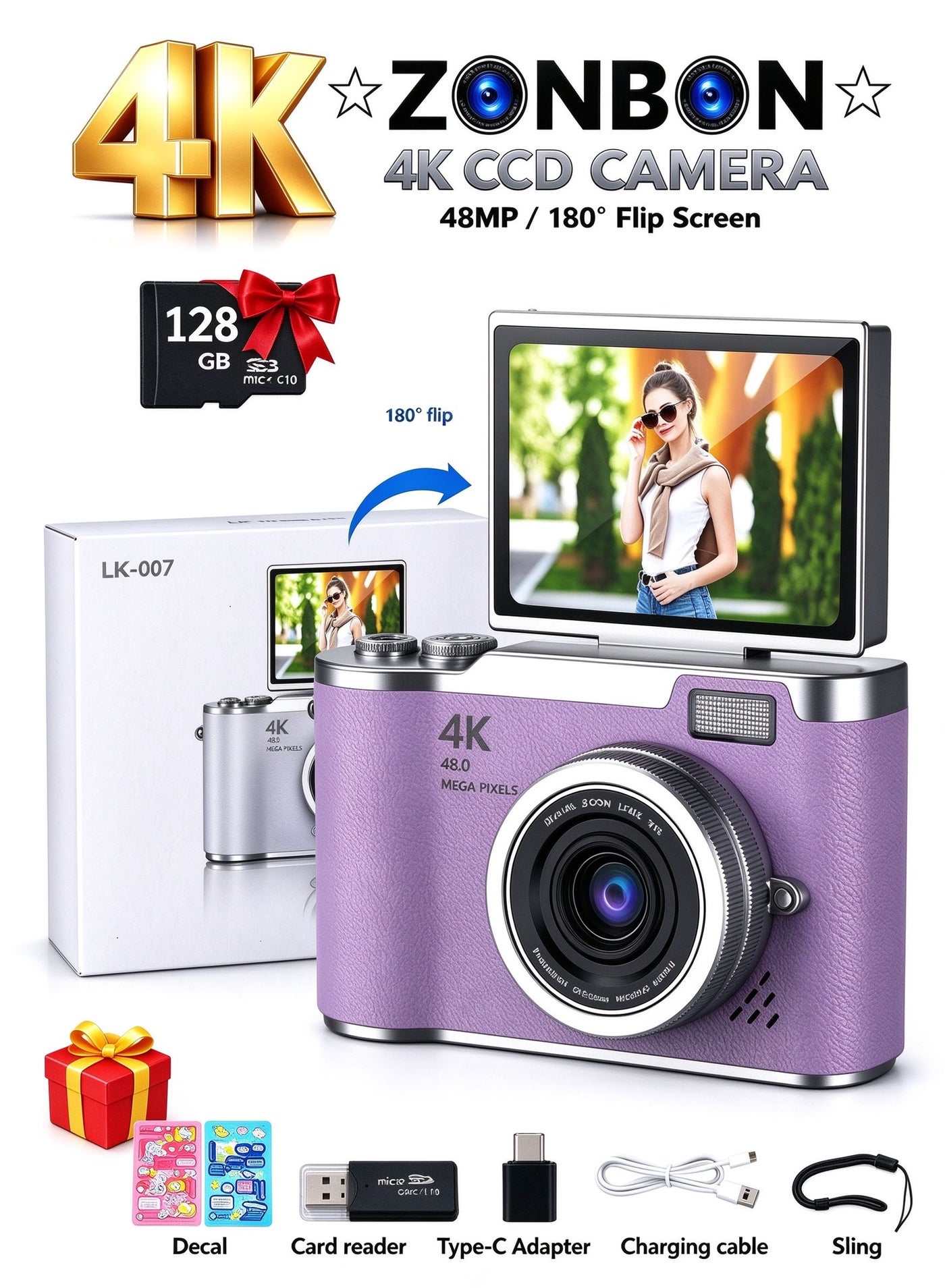 4k CCD Digital Zoom Student Digital Camera 48MP Portable…