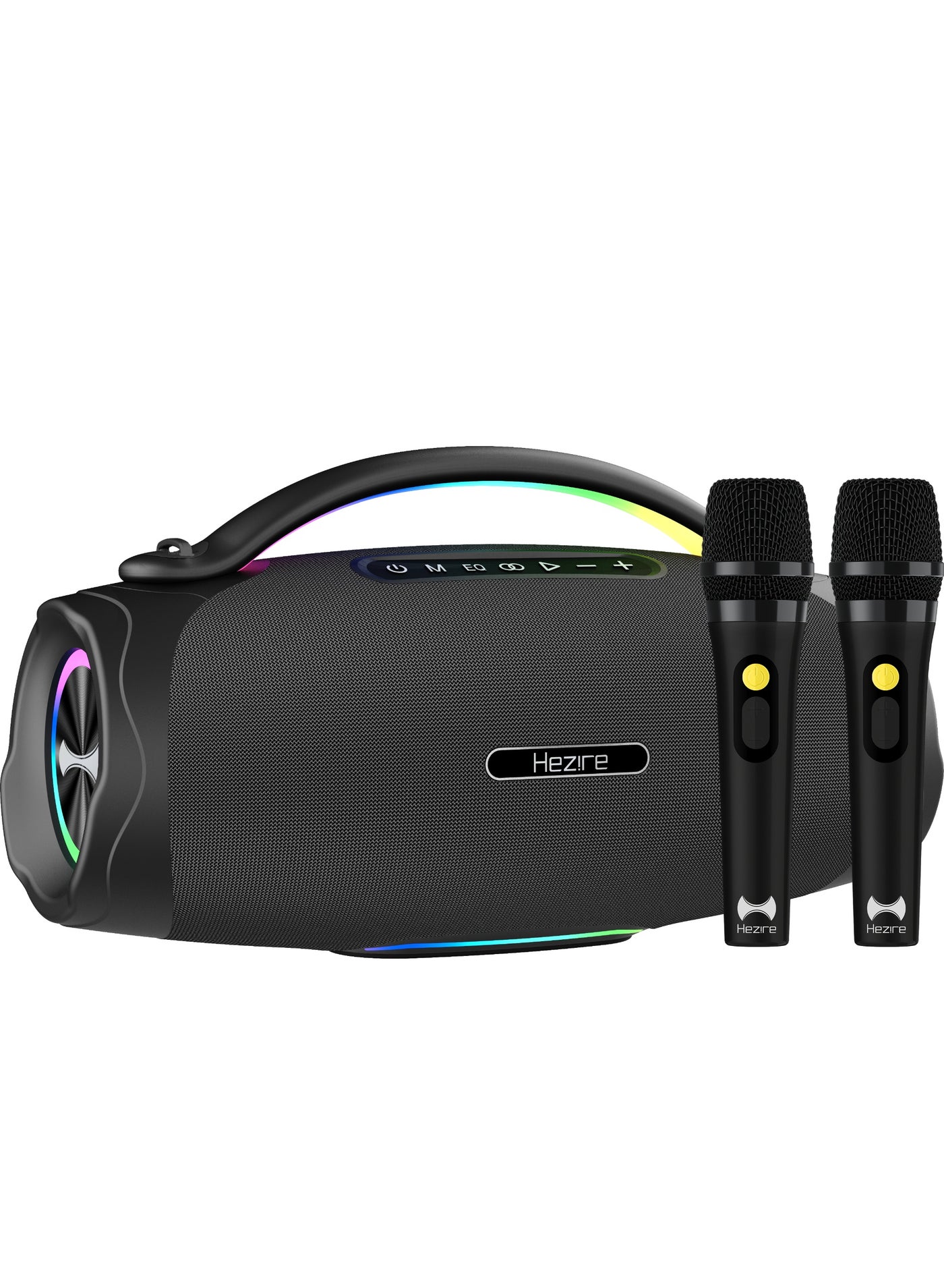 Compare Hezire H Sound Thunder Portable Bluetooth Party Speaker with Dual Wireless Microphones, 300W Peak Power, RGB Lights, 30000mAh Battery, Black at KSA Price