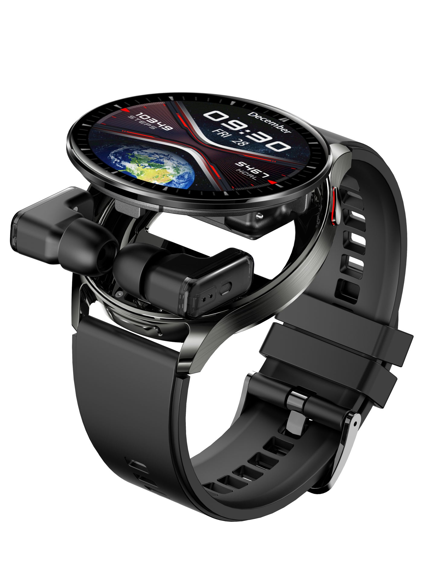 Compare Smart Watch with 1.4 Display, Earbuds Included, IP67 Water Resistant, Sleep Monitor, Bluetooth Music Player, Compatibility with Android 5.0 and above iOS 10.0 and above  Black at KSA Price
