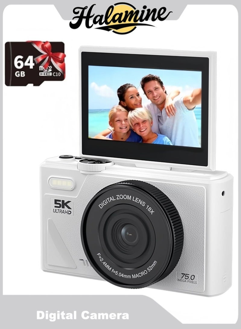 Digital Camera, 5K Vlog Camera, Kids Camera 75MP…