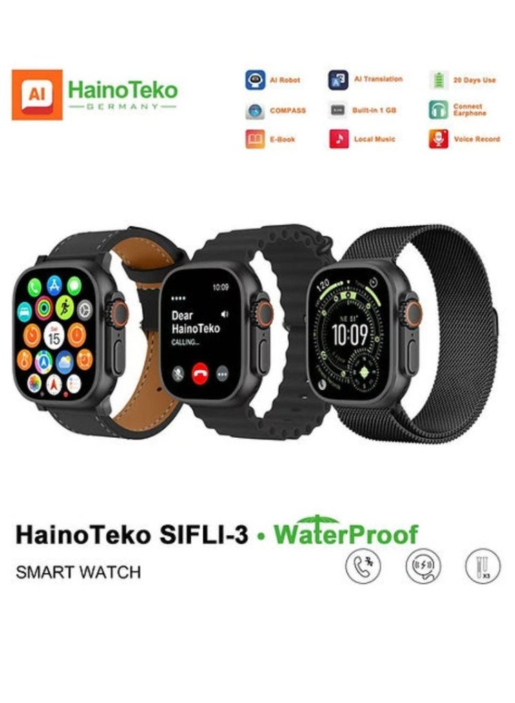 Compare HainoTeko SIFLI3 Smartwatch, 2.02 AMOLED Display, Bluetooth Calling, Waterproof, 3 Straps at KSA Price