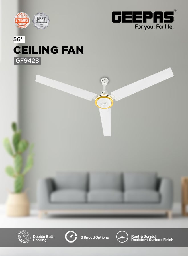 Compare 56Ceiling Fan | Double ball bearing | 3Speed | 3 Blade with Strong Air Breeze | Indoor Ceiling Fan with 290 RPM & Scratch Resistance Durable Body | Ideal for Living Room, Bed Room, and office 75 W G at KSA Price