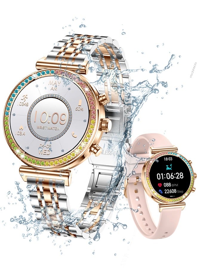 Compare Smart Watch for Women,1.27HD Diamonds Luxury Smartwatch for Android iPhone Phones,Fitness Trackers with 8+ Sport ModesHeart RateIP67 WaterproofSleep Monitor,Two Tone Gold at KSA Price