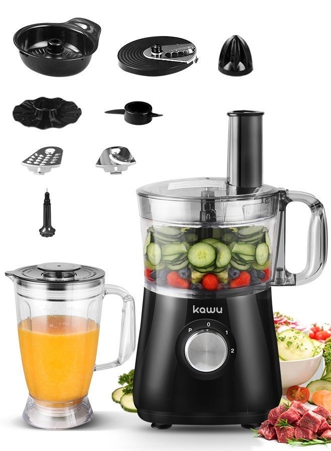 Compare Kawu Food Processor | 500W 8in1 Kitchen Appliance | 8 Attachments | Meat Grinder, Juicer & Dough Kneading | 1.2L Bowl & 1.8L Blender | 2 Years Warranty | Compact Black at KSA Price