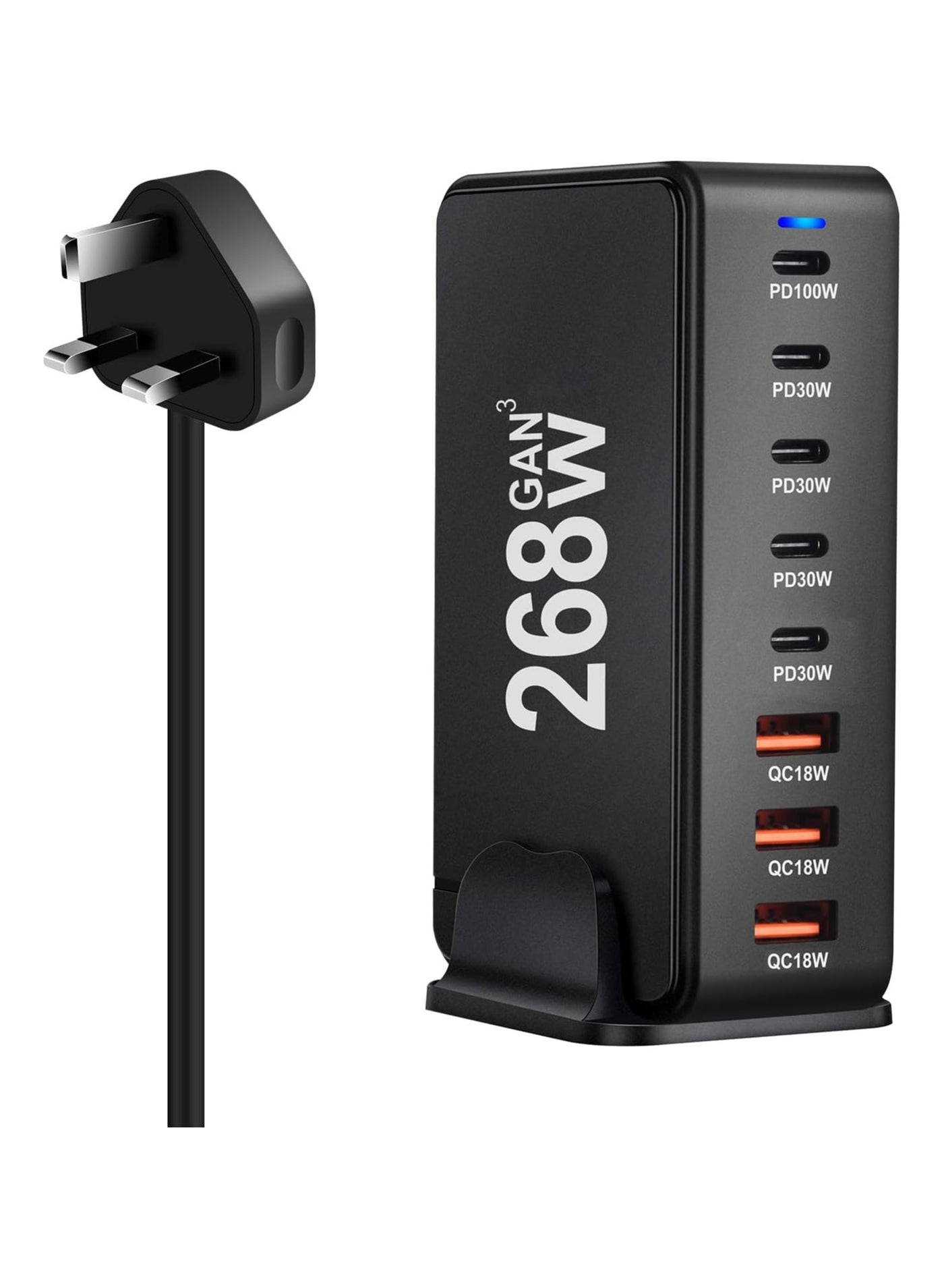 Compare 268W USB C Charger, GaN III 8 Port Fast Charging Station Type C Hub, PD 100W Laptop Charger Adapter for MacBook Air, Sumsung S24 S23 S22 Ultra, iPhone 15 14 13, and iPad Pro at KSA Price