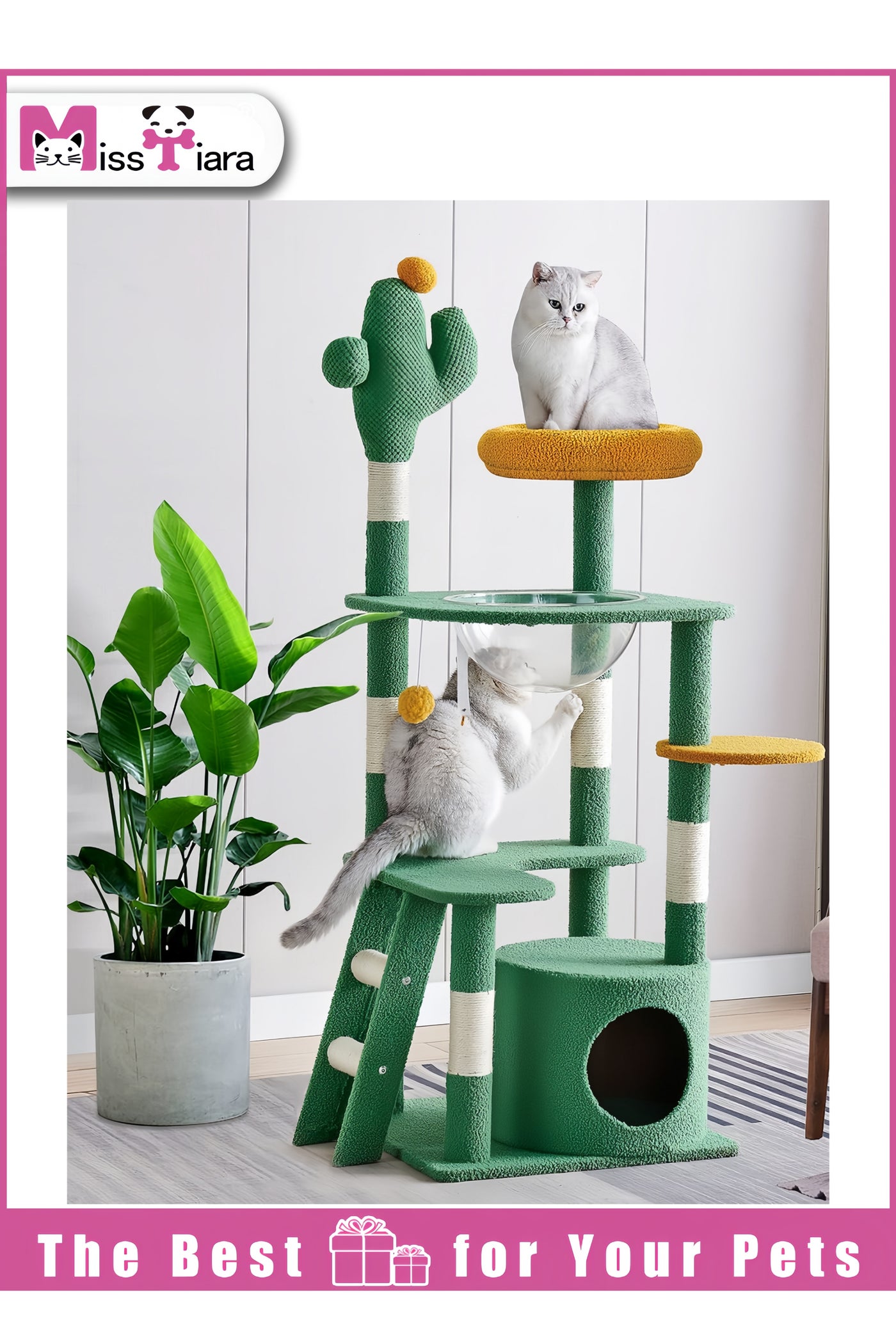 Compare Cat Tree Tower, Cat Condo, Cat Scratching Post ,143cm Cat Tower With Ladder Multilevel Cactus Large Cat Tower for Indoor Cats ,Cat Condo for Large Cats with Space Capsule Nest Sisal Covered Scratching Post Green at KSA Price