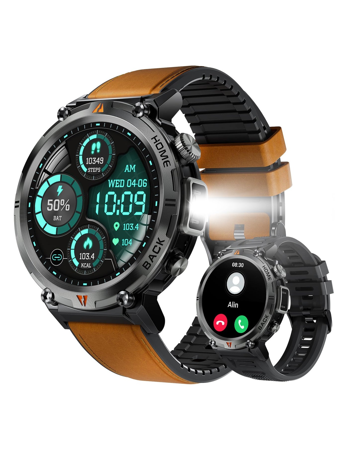 Compare Military Smart Watch for Men with LED Flashlight, 1.45 HD Outdoor Tactical Rugged Smartwatch Call ReceiveDial, Sports Fitness Watch with Heart Rate Sleep for iPhone Android Phone at KSA Price