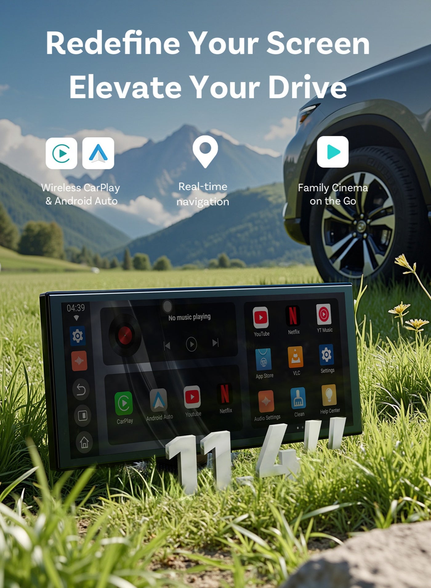Compare Ottocast 11.4 Car Navigation Display Full Accessories Smart Car Screen Kit – Wireless CarPlay & Android Auto, MultiModule Car Media System at KSA Price