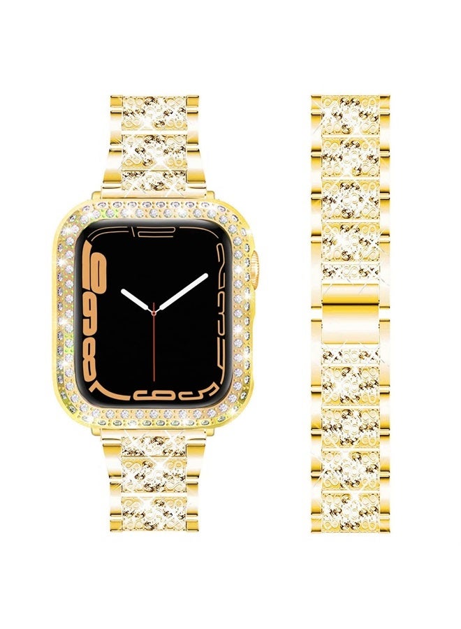 Compare Bands Compatible with iWatch 40mm 44mm, Bling Rhinestone Diamond Metal Strap with Protective Case Cover Replacement for Apple Watch Series 65  4  SE Women Men 40mm, Gold at KSA Price