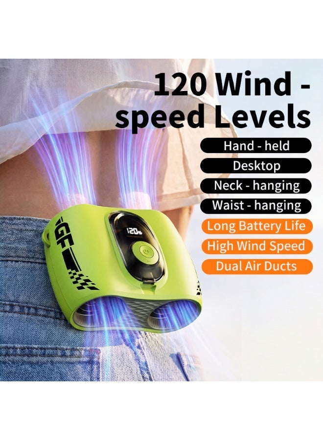 Compare Portable fan, neck fan，Portable Waist Clip Fan 5200mAh, 120Speed Adjustable Dual Turbo Personal Air Cooler with 360° Airflow, Long Battery Life HandsFree Wearable Fan for Outdoor Work Sports Travel – Green at KSA Price