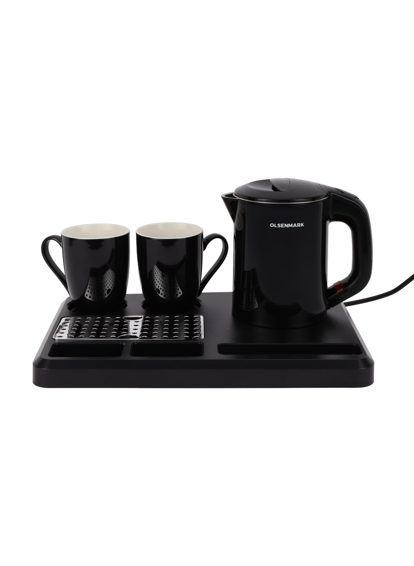 Compare Olsenmark 0.8L Electric Kettle Coffee Table Set – OMK7067 | 600W, Concealed Heating, Auto PowerOff, 360° Base, Includes 2 Mugs & Serving Tray – Black 0.8 L 600 W OMK7067 black at KSA Price
