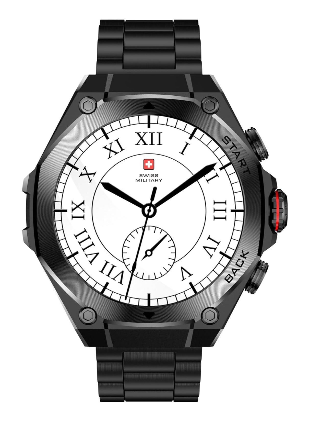 Compare Swiss Military DOM6 Smartwatch 1.43 AMOLED, Bluetooth Calling, Multi Language, Health & Sports Tracking, Wireless Charging, 7 Days Battery, IP67, iOSAndroid Compatible, Gun Metal Frame & Strap at KSA Price