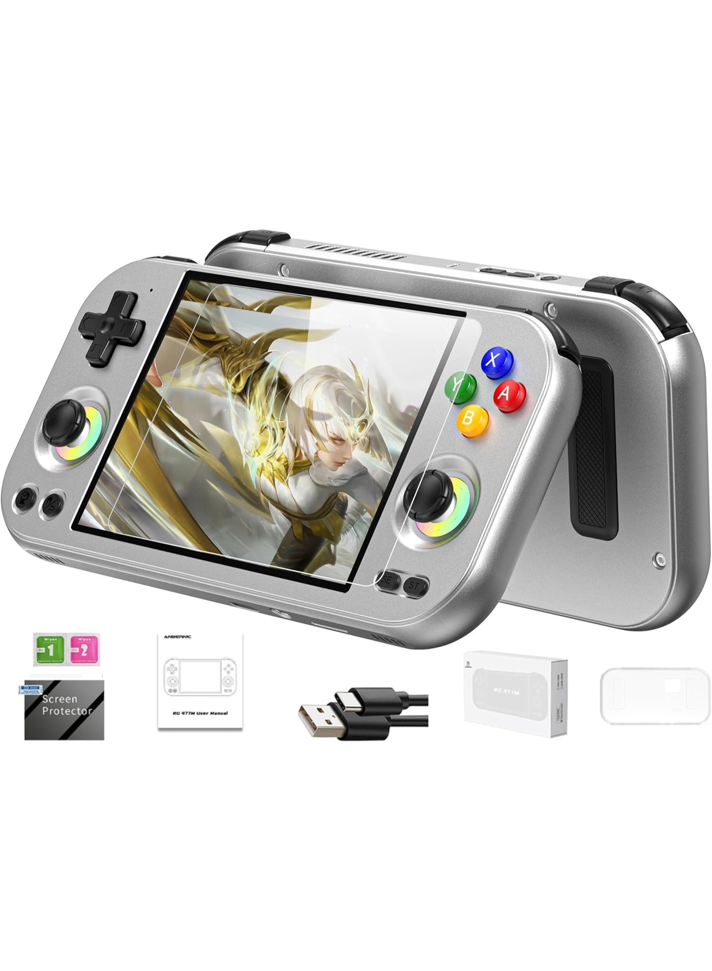 Compare ANBERNIC RG477M Retro Handheld Game Console, Aluminum Alloy CNC Dimensity 8300 Android14 System 4.7inch Touch Console WiFiBluetooth Hall joystick 5300mah 12+ 256gb128G TF Card at KSA Price