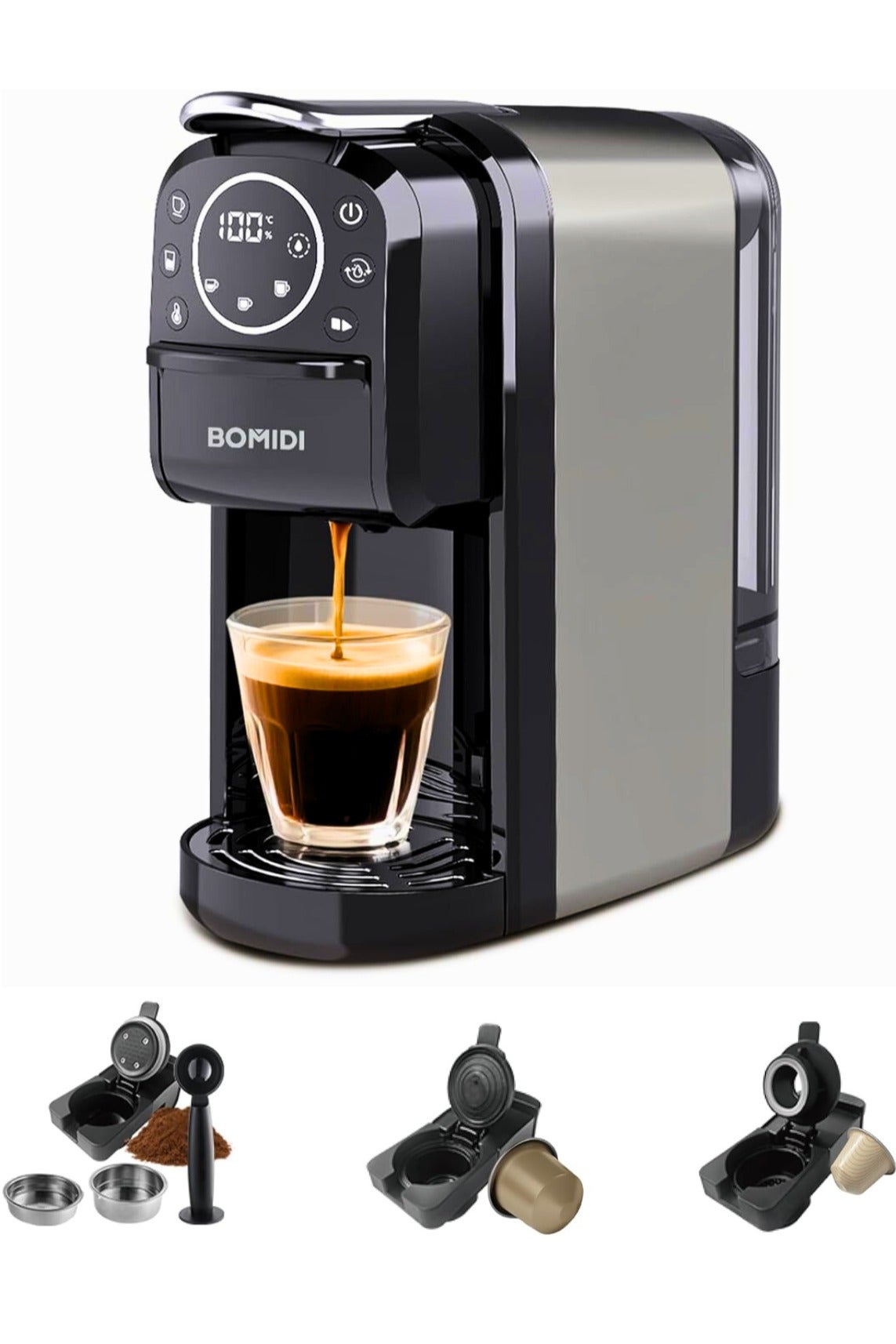 Compare 3in1 Capsule Coffee Machine – Compatible with Nespresso, Dolce Gusto, and Ground Coffee – 20 Bar HighPressure Espresso Maker with Touch Control Panel, SelfCleaning Function, LED Indicators, 700ML Removable Water Tank – CM01 at KSA Price