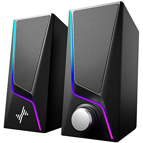 Compare Computer Speakers PC Speakers with 6 Lighting Modes USB Powered Computer Speakers for Desktop Monitor with 2 BassBoost Ports 2 Speaker Units and 35mm Auxin Cable for PC Laptop Tablet Phone at KSA Price