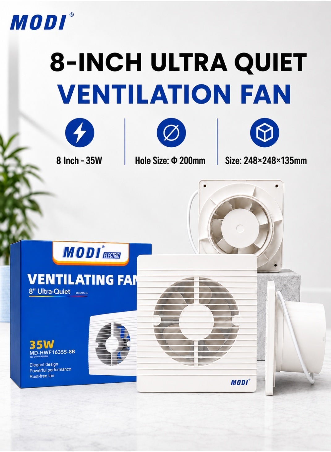 Compare 8 Inch Bathroom Exhaust Fan 35W Wall Mounted Ventilation Fan 200mm Ultra Quiet Air Extractor AC 220240V for Bathroom Kitchen Toilet Home Ventilation White at KSA Price