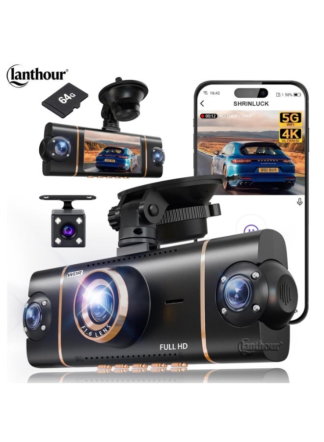 Compare 4K + 3×1080P Dash Cam, Four Channels Front, Rear, Left, Right | 5GHz WiFi + GPS + Mobile App Control, 24Hour Parking Monitoring, Infrared Night Vision, Includes 64GB SD Card at KSA Price