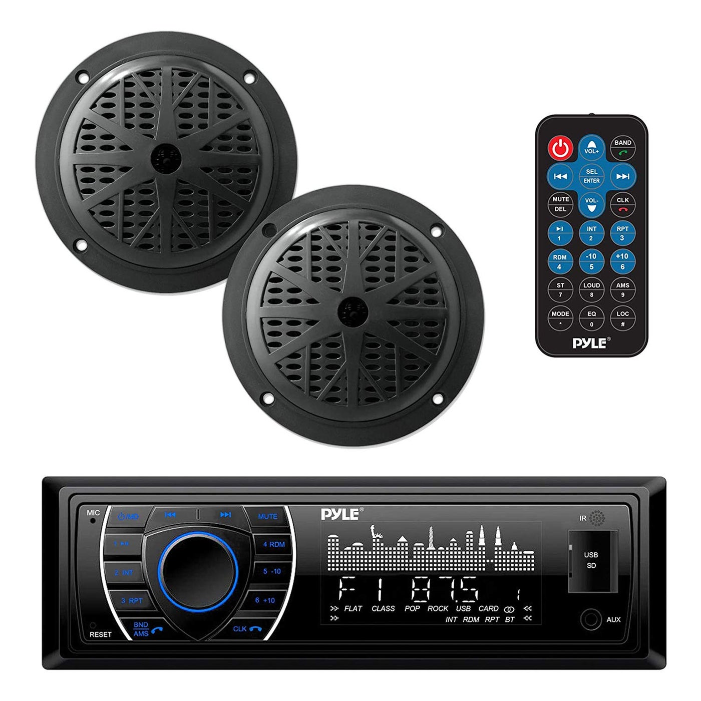 Pyle Marine Headunit Receiver Speaker Kit InDash…