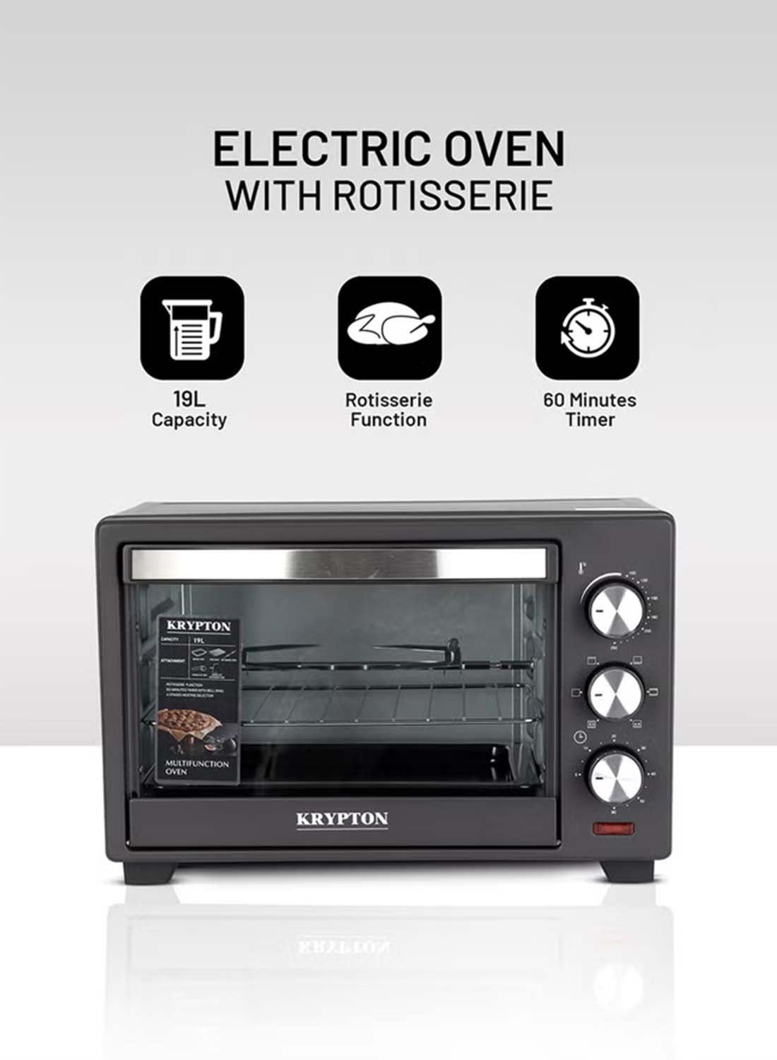 Electric Oven with Rotisserie Function, 60-Minute…