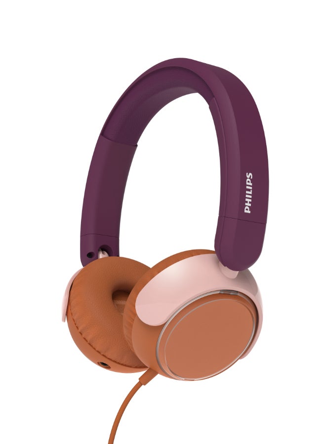 Compare TAK2000MP Kids OnEar Wired Headphones with Mic, Volume Limited to 85dB, Clear Calls, Durable & Foldable, 3.5mm to USBC Cable Included, Comfortable Fit, OverEar Headset for Online Learning, School, Travel, Play Magenta Purple purple at KSA Price