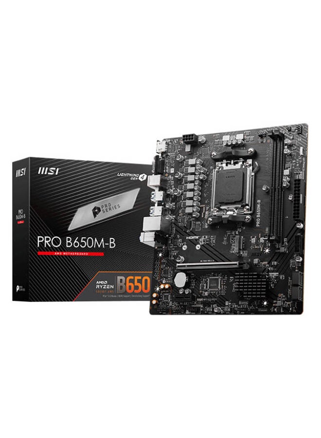 Compare Pro B650MB AM5 mATX AMD Motherboard, AMD B650 Chipset, 2x DDR5 Slots, 96GB Max Memory, 1x M.2 Slot, 1x PCIE x16, 4x SATA 6G, Realtek RTL8125BG LAN,HDMI & VGA Output | 9117E28005 Black at KSA Price
