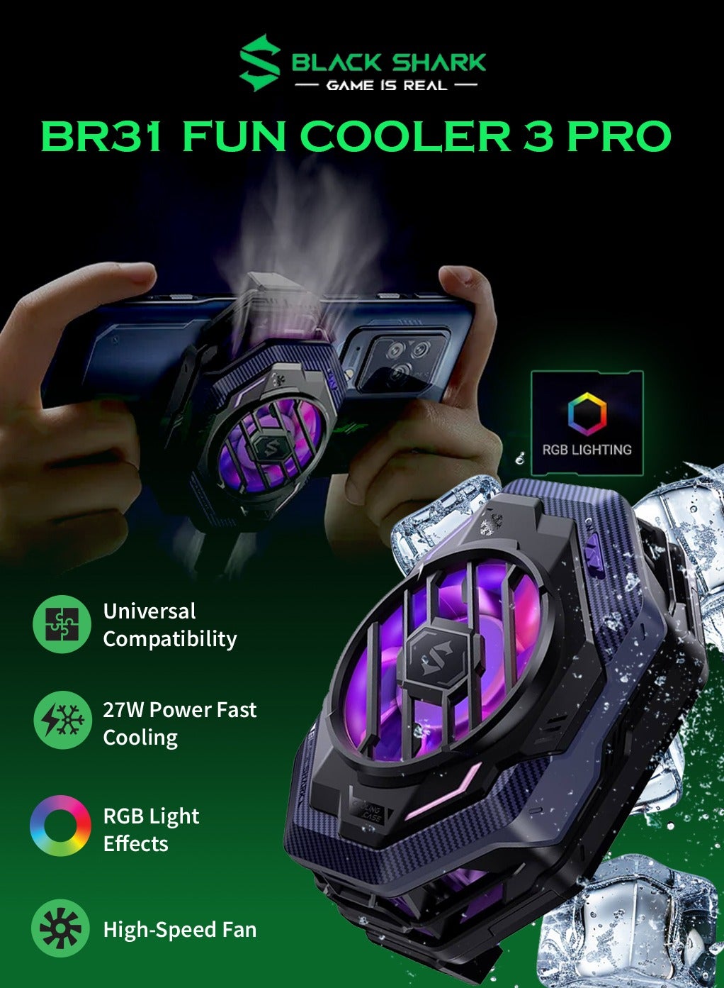 Compare Black Shark Fun Cooler 3 Pro BR31 20W Powerful Cooling, Equipped With HighSpeed Fan,Separated Cooling Structure,InApp Control, Adjust Fan Speed & RGB Lights & Universal Compatibility  Black at KSA Price