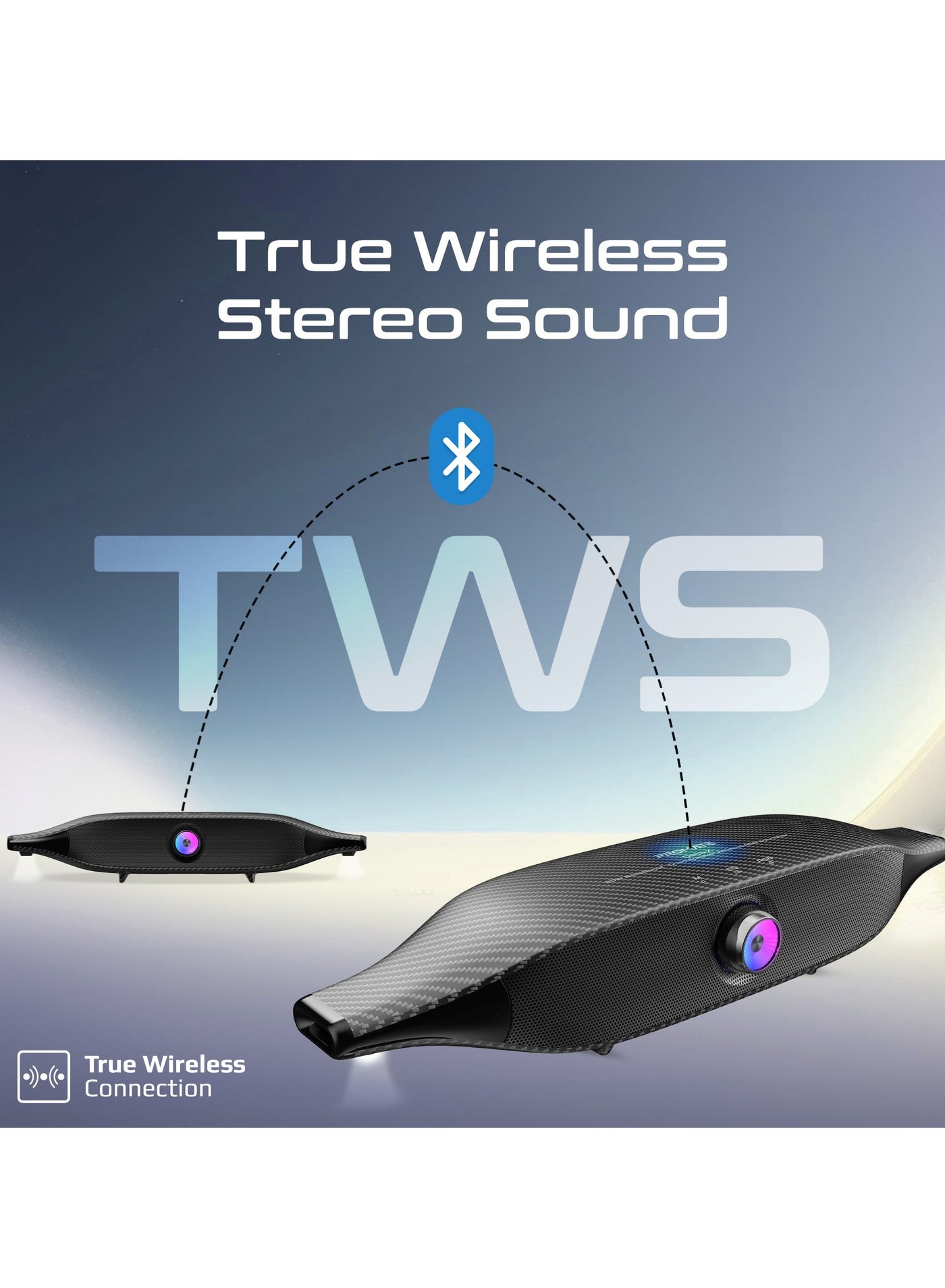 Compare Bluetooth Speaker with 20W HD Stereo Sound, Dual Bass and Treble Drivers, 3 EQ Modes, True Wireless Connection, 12 RGB Modes, 6400mAh Battery, USB Flash Support  Black Titanium at KSA Price