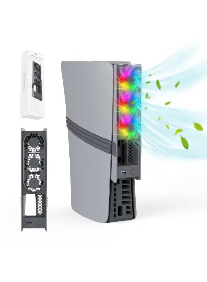Compare Universal Cooling Fan for PS5 ProSlim – Smart Temperature Control, RearMounted Turbo Fan with RGB Lights, ThreeSpeed Adjustable Cooling System for Digital & Disc Edition Gray & Black at KSA Price