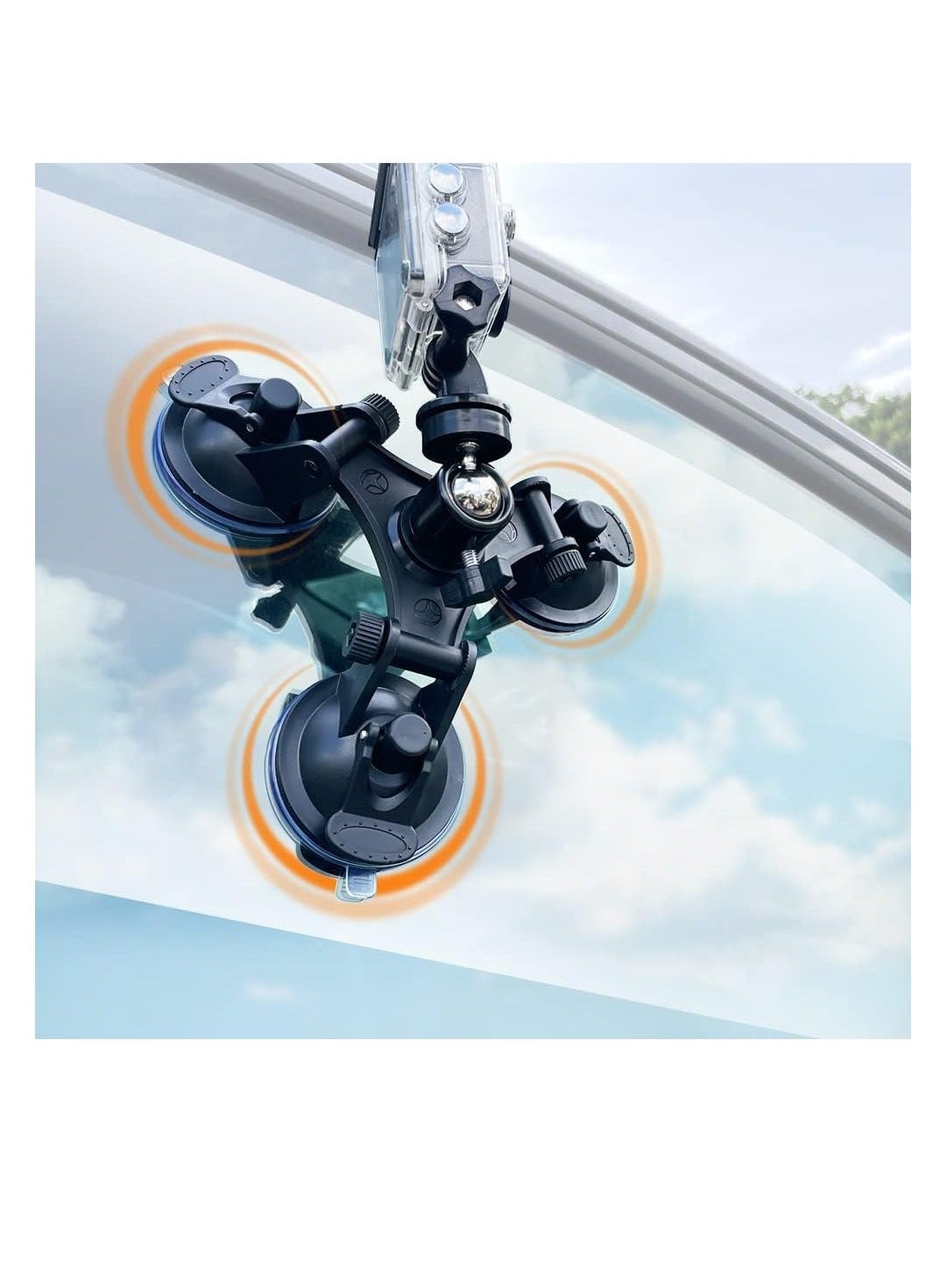 Compare Triple Suction Cup Mount Holder, Action Camera Car Windshield Mount, with 14 Threaded Head 360 Degree Tripod Ball Head Mount and Screw, Compatible with Gopro, DJI OSMO Akaso at KSA Price