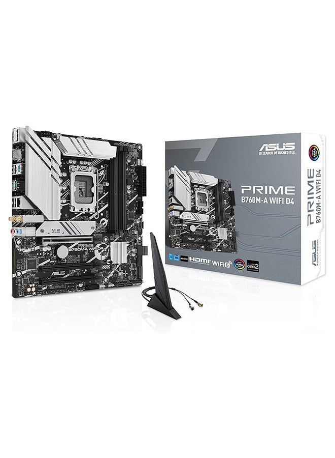 Compare PRIME B760MA WIFI D4 LGA1700 mATX Motherboard, Intel B760 Chipset, 4x DDR4 DIMM, Up to 128GB Max Memory, WiFi 6  2.5Gb ETH  BT v5.2, PCIe 4.0, USB 3.2 TypeC, 2*M.2 HDMIDP | 90MB1CX0M0EAY0 Black at KSA Price