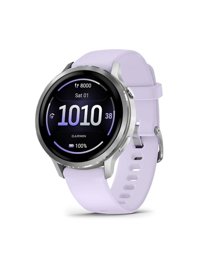 Compare Venu 4 – 41 mm  Silver with Periwinkle Silicone Band  , Upto 10 Days of Battery Life and Bright, Colorful 1.2 Inch Amoled Display , Lightweight 41MM Case with a Metal Design , iOS and Android compatible Periwinkle at KSA Price