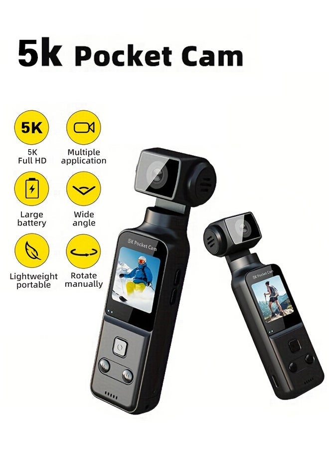 Compare Handheld 5K Video Camera Camcorder, UHD 5K 60fps WiFi Pocket Digital Body Camera, Included 128G TF Card, 6Axis Gyroscope Vlogging Camera with 1.33inch Screen, 270° Rotable Lens, Mic Included, for Photography at KSA Price