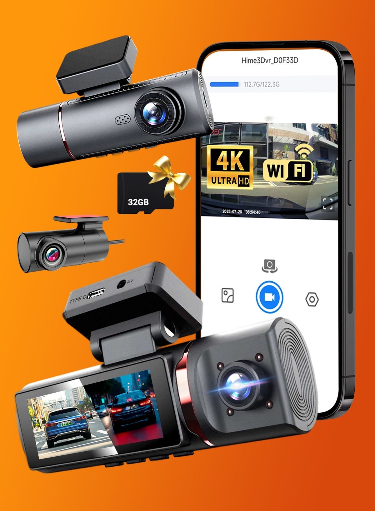 4K Dash Cam Ultra HD 3Inch IPS 1080p Interior…